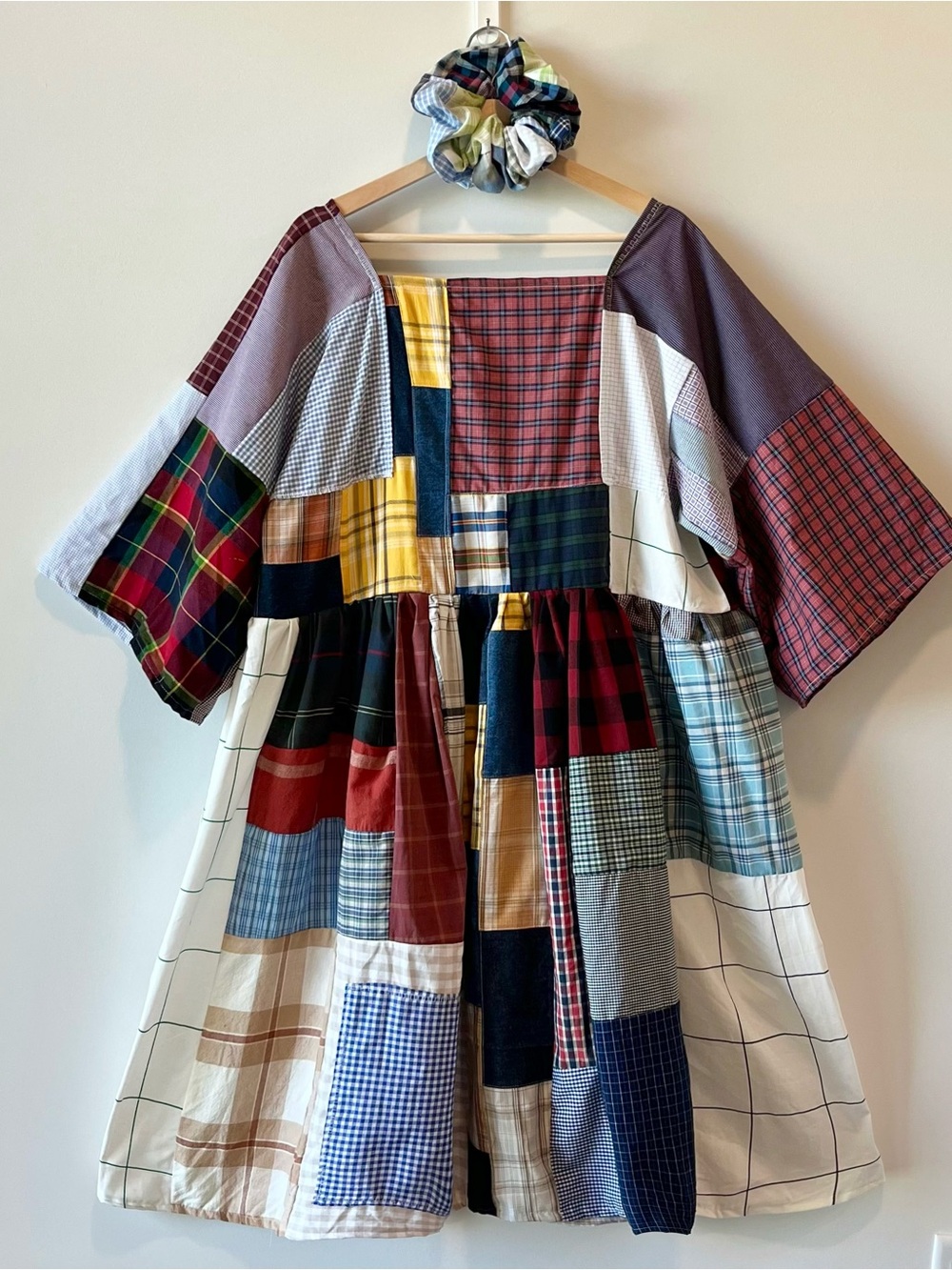 Handmade Quilted Patchwork Plaid Dress SKU 06155 With Matching Scrunchies - Picture 3 of 16